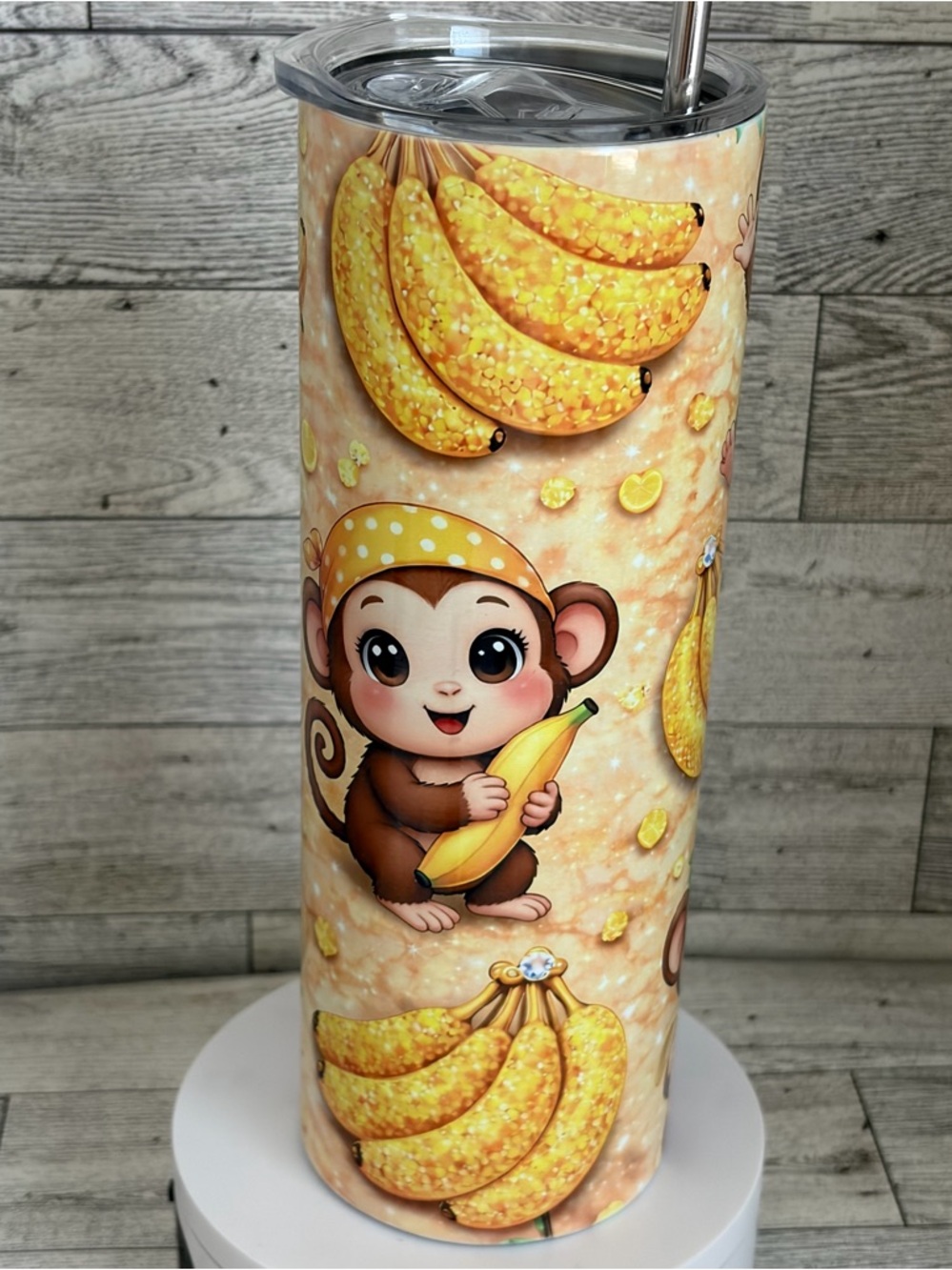Cute Monkey Banana 20oz Stainless Tumbler - Yellow